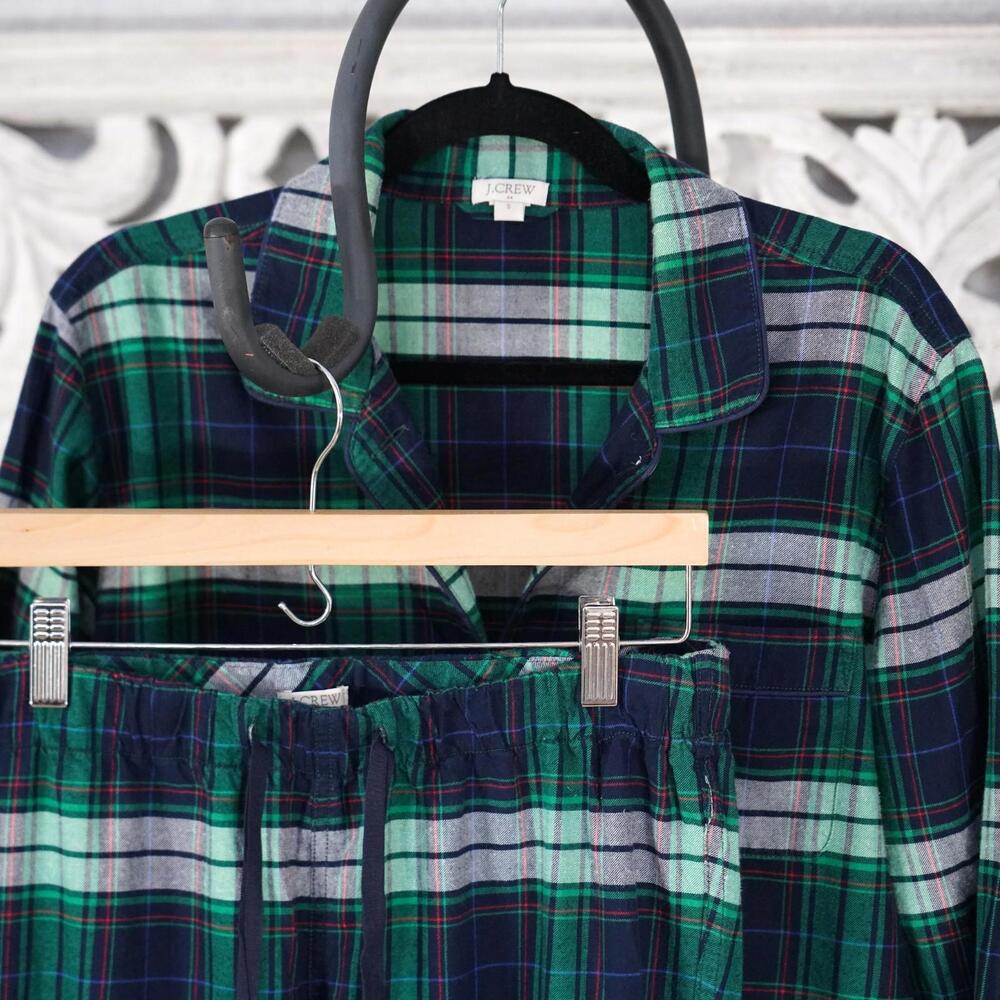 J.Crew Women’s S Plaid 100% Cotton Pajama Set Green Navy Shirt & Pants